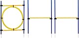 dobar 50808 3-teiliges Agility Sprung-Set, mit 2 Hürden und Sprungreif, je 100 x 76 cm, inkl. Tragetasche, Gelb/Blau