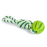 PAWDY Hundeseil mit Ball für Spielspaß und Zahnpflege - Robustes Hundespielzeug für Große & Kleine Hunde - Kauspielzeug mit Noppen aus Naturkautschuk - Ball Seil Wurfspielzeug für Hunde (grün)