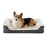 Bedsure orthopädische Hundebett große Hunde - Hundesofa mit Memory Foam, kuschelig Schlafplatz in Größe 71x58 cm, waschbare Hundesofa, grau und beige