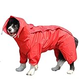 TFENG Hunde Regenmantel mit abnehmbarem Hoodie, Verstellbarer Outdoor-Tunnelzug Hundemantel, wasserdichte Hundejacke Regenjacke mit Kapuze und Kragenloch, 10 Größen (Rot)