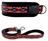 BUDDYPACK | Hundehalsband-Leine-Set | Halsband Extra-Breit und Weich Gepolstert Plus Leine Mit Handschlaufe 1,50 m | Bunt (Schwarz-Orange-Rot-Blau, S/M (41-46 cm))