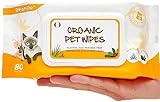 Dhohoo Pflegetücher für Hunde und Katzen - 80 Stück/Packung Bio-Reinigungstücher für Körper, Pfoten, Ohr, Gesicht - Duftfreie Hypoallergene, Natürliche, Feuchttücher für Hunde