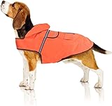 Bella & Balu Hunderegenmantel – Wasserdichter Hundemantel mit Kapuze und Reflektoren für trockene, sichere Gassigänge, den Hundespielplatz und den Urlaub mit Hund (M | Orange)