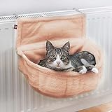 CanadianCat Company ® | Katzen Kuschelsack für Heizkörper | Beige | Liegemulde mit verstellbaren Bügeln