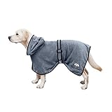 Bella & Balu Hundebademantel aus Mikrofaser + Pfotentuch – Saugfähiger Hunde Bademantel zum Trocknen nach dem Baden, Schwimmen oder Spaziergang im Regen (M | Grau)