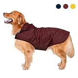Zellar Hunderegenmantel mit Kapuze & Kragenloch & sicheren reflektierenden Streifen, ultraleichte atmungsaktive 100% wasserdichte Regenjacke mittelgroße Hunde