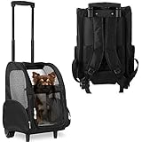 KOPEKS Deluxe-Rucksack/Reisetasche für Haustiere mit Doppelrollen, Medium, schwarz