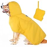 SlowTon Wasserdichter Hund Regenmantel, durchsichtige doppellagige Regenjacke mit Kapuze für kleine, mittelgroße und große Hunde, Hundeponcho mit reflektierendem Streifen und Aufbewahrungstasche