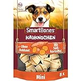 SmartBones Kauknochen Mini - Kausnack mit Süßkartoffel für kleine Hunde, Knochen mit weicher Textur, ohne Rohhaut, 8 Stück