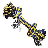 Hundespielzeug Seil mit 2 Knoten für Große und Mittlere Hund，40cm (Blau & Gelb，320g)