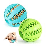 2 Hundespielzeug Ball,Naturgummi mit Minzgeschmack Hund Feeder Ball,Trainingszahn Intelligenzspielzeug für Hunde Ball mit Zahnreinigung Spielzeug (Grün & Blau)