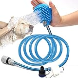 FancyWhoop 2 in 1 Hundedusche Haustier Duschkopf with Bürste for Dog Cat Grooming Brushes Massage for Large Medium Small Pet Outdoor Bath (2.5 m, Blau)