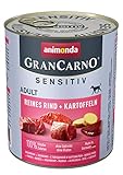 animonda GranCarno Hundefutter Adult Sensitiv, Nassfutter für ausgewachsene Hunde, Reines Rind + Kartoffeln, 6 x 800 g