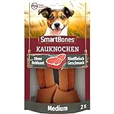 SmartBones Kauknochen Medium - Kausnack mit Rindfleisch Geschmack für mittelgroße Hunde, Knochen mit weicher Textur, ohne Rohhaut, 2 Stück