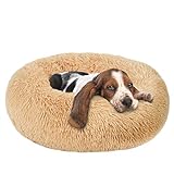LISKCJG Beruhigendes Hundebett Donut Katzenbett, Kunstpelz-Welpenbett, Bequeme runde Plüsch-Hundebetten, selbsterwärmende Donut-Kuschel, maschinenwaschbar